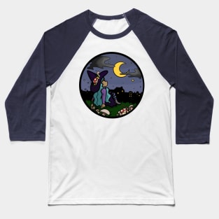 Stargazing Witch Sticker Baseball T-Shirt